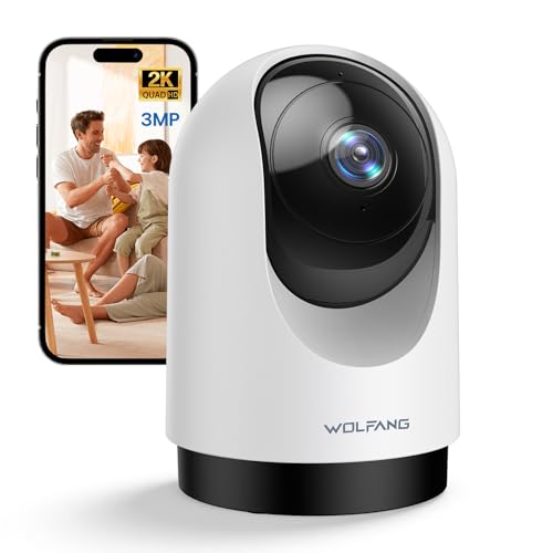 WOLFANG WS03 Telecamera Wi-Fi Interno 2K(3MP), Videocamera di Sorveglianza, Audio Bidirezionale, Visione Notturna, Tracciamento del Movimento con Rilevamento/360°, Compatibile con Alexa 2,4GHz