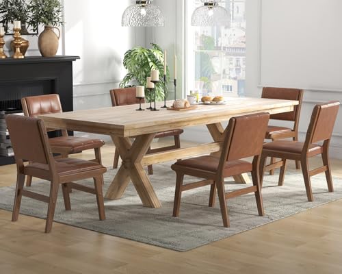Image of KCC Modern PU Leather Dining Chairs Set of 6, Upholstered Kitchen Chairs with Solid Wood Legs and Comfortable Seat for Dining Room Lounge Bedroom(Brown)