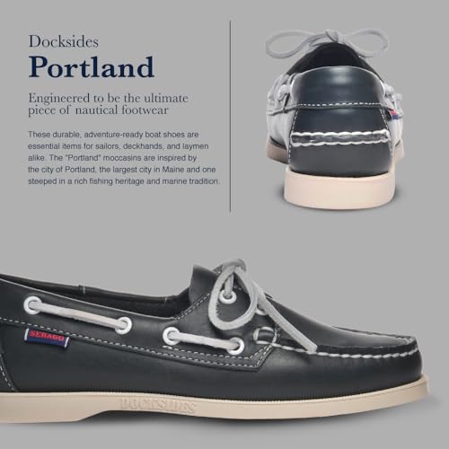Image of Sebago Docksides Portland Women's Boat Shoes - Full Grain Leather with Leather Sock Lining, 360 Rawhide Laces, Non-Marking Slip Soles