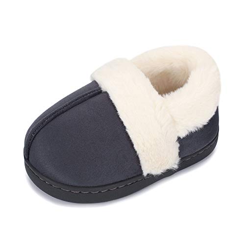 [ESTAMICO] あったか 子供用スリッパ ルームシューズ キッズ 上履き ボア付き 滑り止め 脱げにくい 保温 小学生 幼児用 防寒 秋冬用（17~17.5cm，グレー）