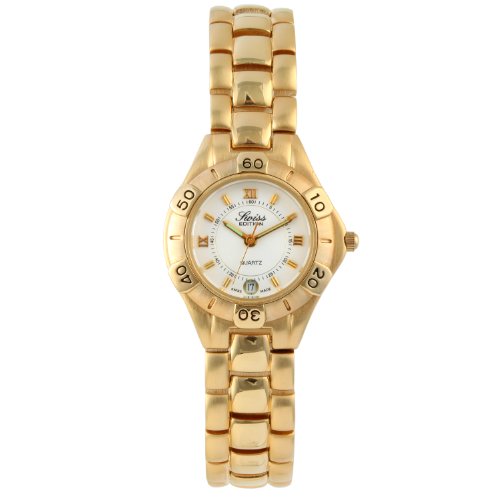 Swiss Edition Women's 23K Gold Plated Luxury Roman Numeral Dial Sport Bezel Dress Watch Se3605-G #TOP1