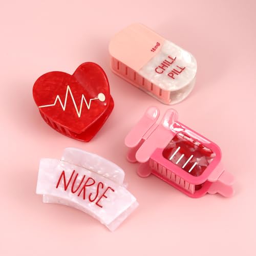 Syringe Hair Claw Clip for Women,Acetate Hair Clip Red Heart Claw Clips,Small Heart Shape Hair Claw Clips for Women Gift