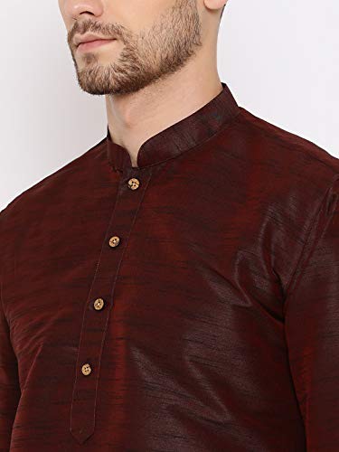Image of VASTRAMAY VM Mens Silk Blend Kurta Pyjama Set - Classic Ethnic Attire for Timeless Style and Cultural Celebrations | Soft Comfortable Solid Full Sleeves Kurta and Churidar Pyjama Set