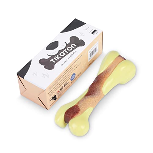Tikaton Dog Chew Toys for Aggressive Chewers, Peanut Butter Flavor Durable Dog Teething Chew Toys Bones for Large/Medium/Small Puppies
