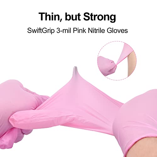 Swiftgrip Pink Nitrile Gloves, 3-Mil, Pink Industrial Gloves Disposable Latex Free, Gloves For Cleaning & Esthetician, Pink Rubber Gloves, Pink Cleaning Gloves, Powder-Free, 100-Ct Box (Medium) #TOP2