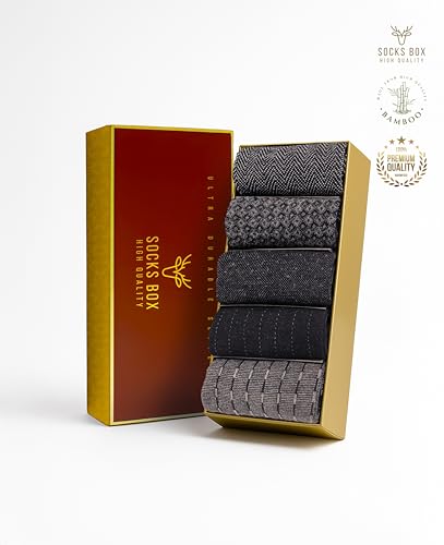 Image of Mens Ankle Socks, Premium Quality Bamboo Rayon Ankle Socks, Patterned, 5 Pairs, Gift Box, Size 8-13