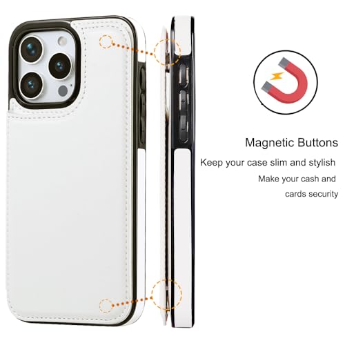 JOYAKI Compatible with iPhone 15 Pro 6.1” Wallet Case +1 Screen Protector, Slim Protective case with Card Holder, PU Leather Kickstand Card Slots Case-White - Thumbnail 5