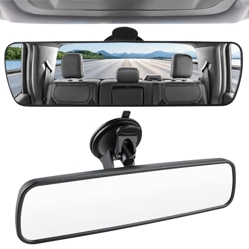LivTee Anti Glare Rear View Mirror, Universal 9.5' (241mm) Wide Angle Panoramic Convex Rearview Mirror with Strong Suction Cup, Mounts on Windshield to Reduce Blind Spots for Cars SUV Trucks