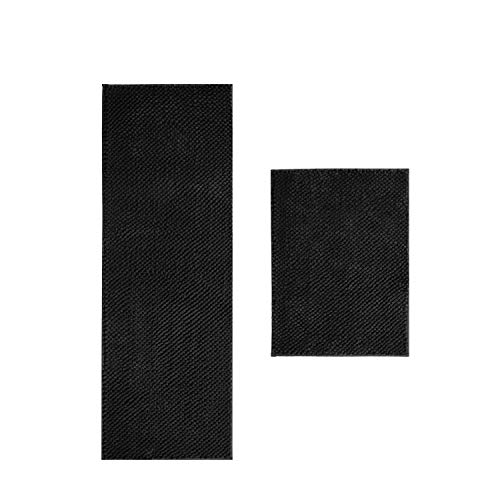 Pretigo Kitchen Rug Sets - Rugs for Kitchen Floor Washable,Non-Slip Soft Kitchen Mat Set,Chenille Microfiber Material, Super Absorbent (Black)