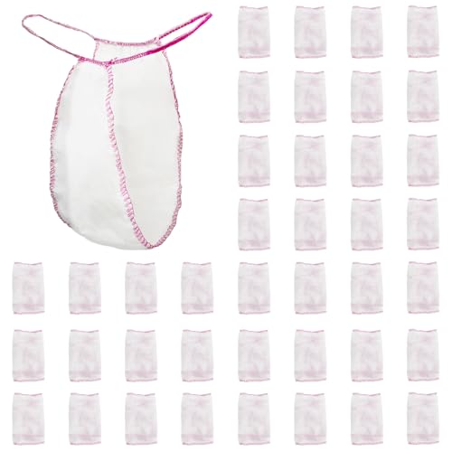 FUIPVGI 40 Piezas Bragas Desechables, Tangas Desechables No Tejidas, Braguitas de Bikini para Bronceado en Aerosol y SPA Bragas Postparto (FR/ES, Letras, Talla única, Regular, Regular, Blanco)