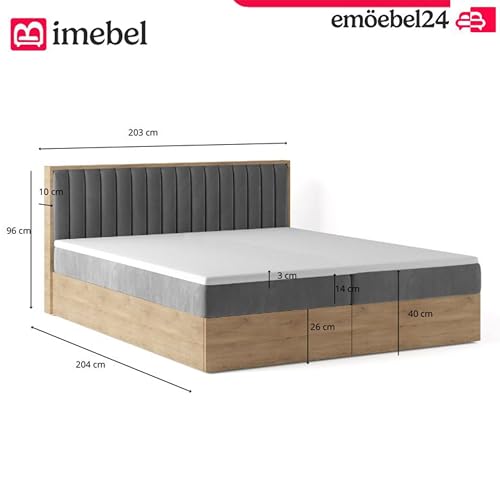 Imebel Boxspringbett 200x200 mit Bettkasten - Bett mit Matratze der Härte H4 und 2 Bettkästen - Bequemes Schlafzimmerbett - Elegantes Doppelbett für das Schlafzimmer mit großen Behältern – Bild 3