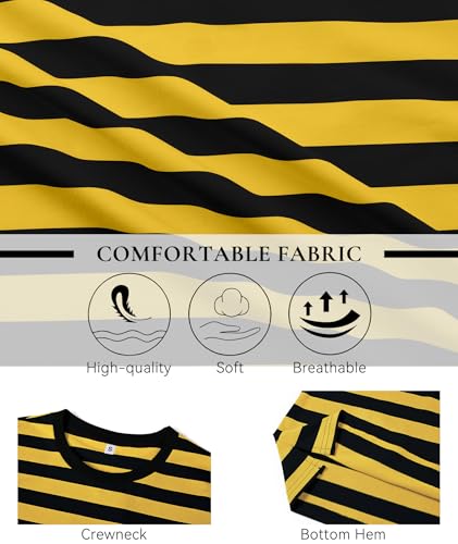 Image of KESIHAN Mens Striped Long Sleeve Shirt Crewneck Casual T-Shirt Basic Stripe Cotton Spandex tee Shirt