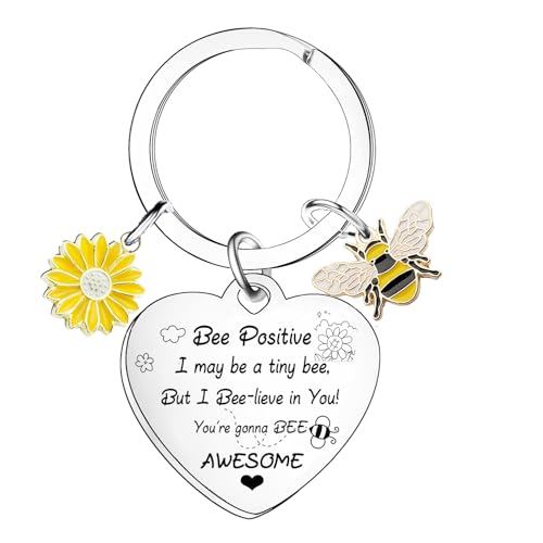 MADHAHEFU Positive Bee Keyring Bee Gifts Emotional Support Inspirational Motivational Encouragement Gift For Women Friend Colleagues
