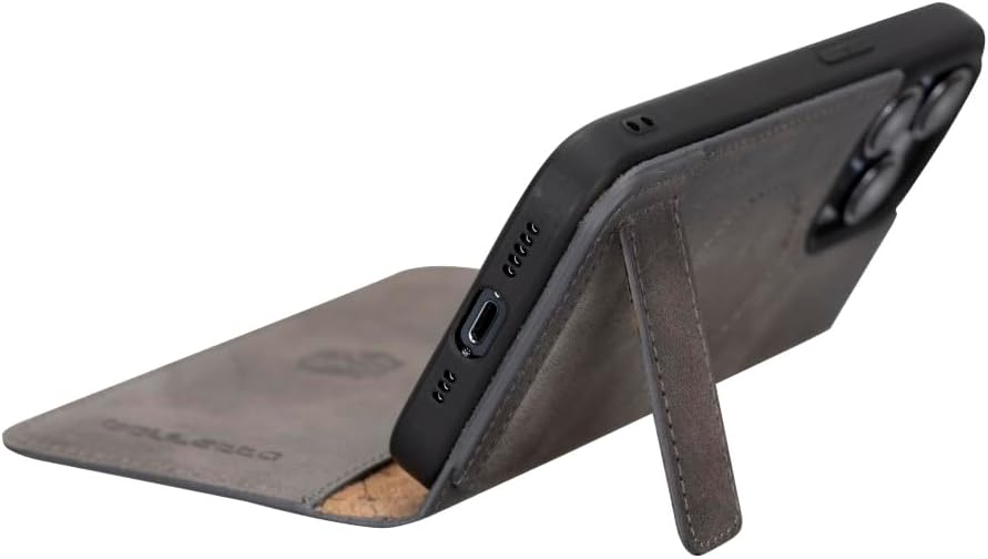 BOULETTA for iPhone 14 Pro Wallet Case Leather Magsafe Compatible, Full Grain Leather Phone Case Wallet 2 Card Slots with RFID Protection 6.1 Inches, Gray