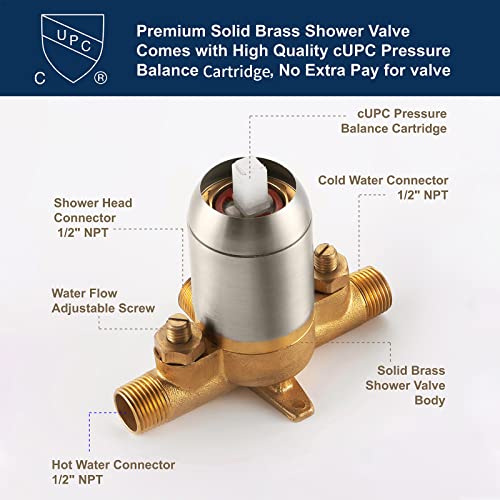 Dual Shower Faucet Set with Valve High Pressure Dual 2 in 1 Shower Combo Set Shower System with Handheld Showerhead 3-way Water Diverter Shower Trim Kit Brushed Nickel - Thumbnail 7