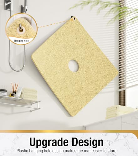 Image of HITSLAM Square Loofah Shower Mat, 24x24 Inch Non Slip Bath Mat, Beige