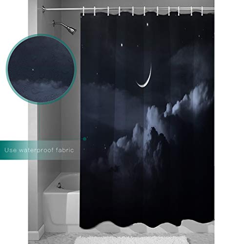 Teamery Shower Curtain, 36 X 72 Inches Shower Curtain Liner, Moon And Stars Shower Curtains For Bathroom, Shower Stall & Bathtubs, Waterproof Polyester Fabric Shower Curtain Set #TOP1