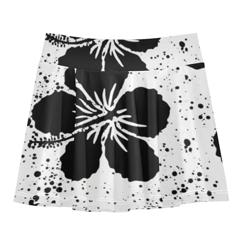 Skirts with Shorts Black White Hibiscus Flowers Girls' Shorts Athletic Skorts Dance Butterfly Skirt 4t