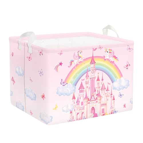 HUUMONSS Rainbow Animals Baby Laundry Hamper Collapsible Clothes Kids Storage Basket Large Girls Gift Toy Box Bin for Bedroom, Castles, 36L