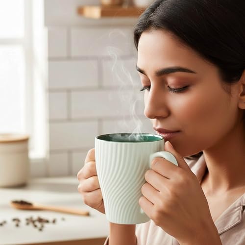 Image of The Earth Store White Fusion Wave Coffee Mug - 300ML Ceramic Coffee Mugs Set of 6 | Microwave & Dishwasher Safe Mugs for Gift | Home | Office | Restaurant | Daily Use Tea Mug