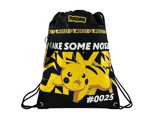 CYPBRANDS- Pokémon-Mochila, Saco, Bolsa con cuerdas, Pikachu, Color Negro, Producto Oficial