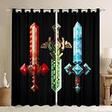 Fenstervorhang mit buntem Schwert, Sandkastenbau, Spiele, Wohnzimmer-Dekor-Vorhänge, Kinder und Erwachsene, geometrische Blockfensterbehandlung, moderner Bergarbeiter, schwarz, 30–50