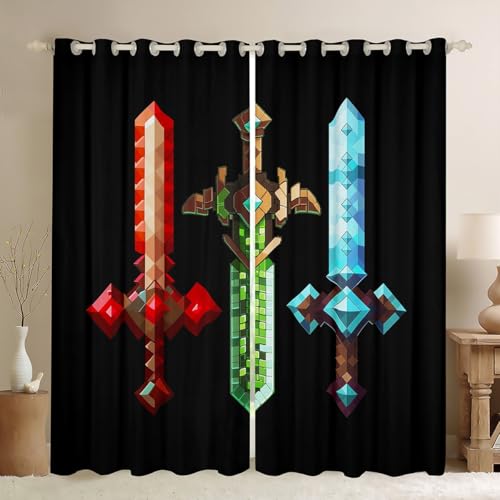 Castle Fairy Colorful Sword Window Curtain,Sandbox Building Games Bedroom Decor