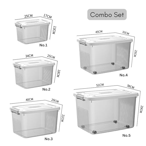Image of KREPS Clear Plastic Storage Box /Bins, Container with Latches and Lid, Stackable Storage, Heavy Duty Material (ALL SIZE COMBO, PACK OF - 1)