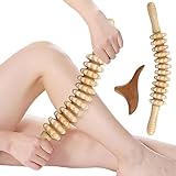 Wooden Massage Roller Stick with Triangle Massager, 12 Rollers Curved Wood Therapy-Massage Tool for Cellulite Reduction and Muscle Tension, 16.9inch