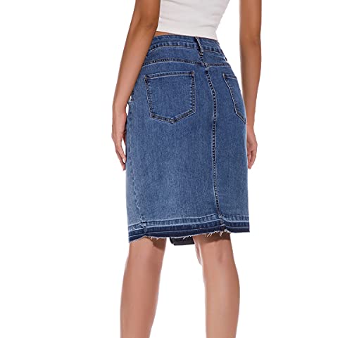 Chowsir Women High Waist Front Split Washed Midi Pencil Denim Jean Skirt…4