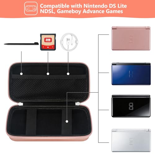 Image of Supmay Hard Carrying Case Compatible with Nintendo DS Lite NDSL, Gameboy Advance Games Storage Holder Travel Bag with Mesh Pocket for USB Charging Cable, Stylus, Earphones, Game Cartridge, Rose Gold