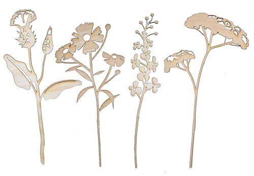 Panimel ® 4 Stück Blumen aus Holz- dekorative Holzblumen, Wiesenblumen -...
