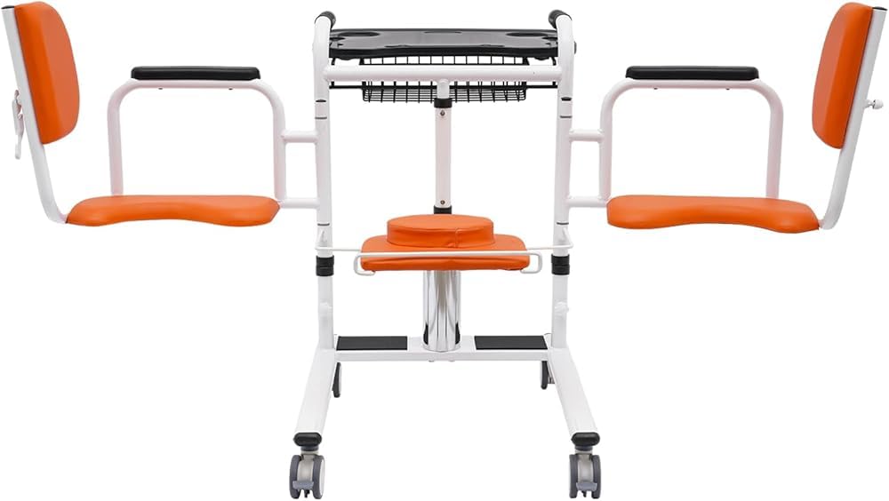 Sedia idraulica per il trasferimento del paziente con cuscino rimovibile e vasino per assistenza domiciliare per anziani e disabili
