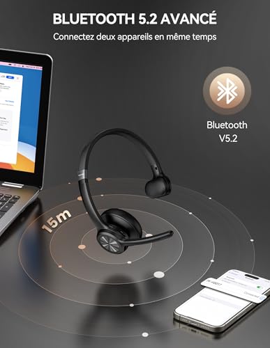 Casque micro Bluetooth wireless pour ordinateur portable et gestion de centre d'appels