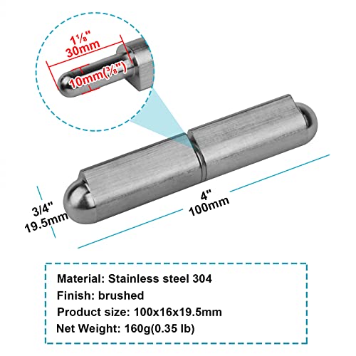 4 Pack 4" Weld On Bullet Hinges, Stainless Steel 304 Weldable Barrel Hinges, Heavy Duty Gate Detachable Hinges For Door Swing Trailer Ramp, Dia 3/8" Pin #TOP1