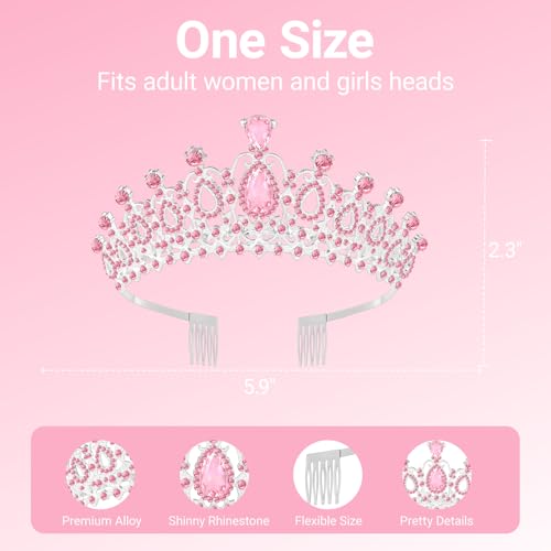 Tiara Crown for Women, Headband Hair Accessories for Birthday Wedding Party Costume (C-Pink)
