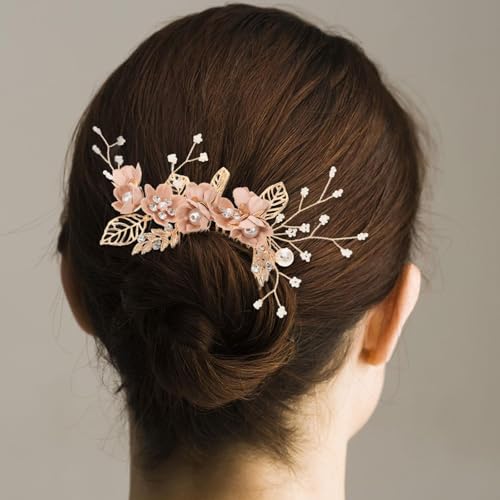 Nuobesty HRQ7CUXU6HZK0037B195K 4Pcs Wedding Hair Clip Comb Handmade Bridal Hair Clip Pearl Floral Leaf Hair Accessories thumb #2