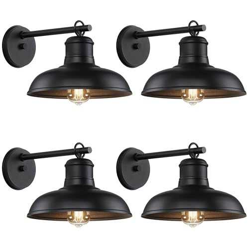 Outdoor Wall Lights - 4-Pack Black Sconces, Farmhouse Barn Lights,