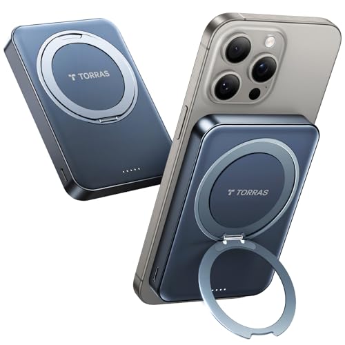 TORRAS 10,000mAh, Qi2 Certified,15W Fast Wireless Portable Charger with USB C Cable, 20W in/Out Wired Charging Power Bank with Stand, Magnetic Battery