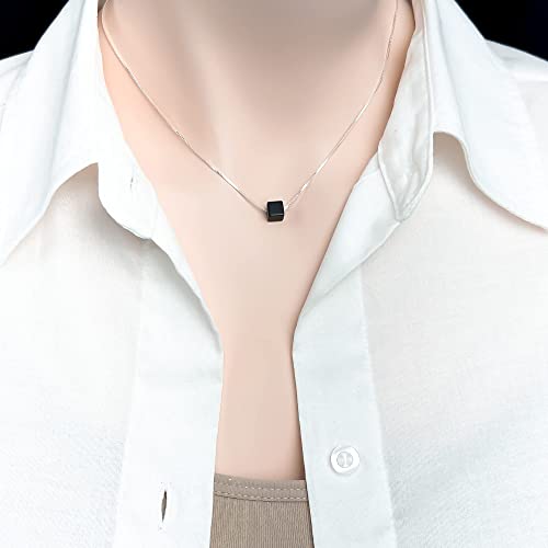 Tiny And Dainty Sterling Silver Black Onyx Cube Choker Necklace, Black Onyx Necklace For Women, Layering Necklace, Black Cube Necklace, 15 Inches Plus 2 Inch Extender #TOP1