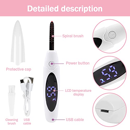 Valentine's Day Gift For Her,Heated Eyelash Curler, Portable Usb Rechargeable, 3 Temperature Adjustable With Led Digital Display, Quick And Convenient Makeup And Beauty Eyelash Styling Tool #TOP5