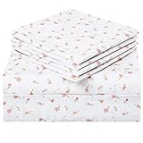 HOMEIDEAS 6 Piece Printed Queen Size Bed Sheets, Extra Soft Brushed Microfiber 1800 Bedding Pattern Sheets, Deep Pocket, Wrinkle & Fade Free, Pink Floral