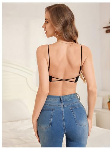 Image of MakeMeChic Lace Bralettes for Women Sexy Bras Sheer Deep V Front Closure Bra