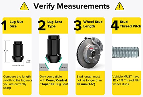20Pcs Black Spline Drive Lug Nuts - 12X1.5 Threads - 1.4 Inch Length - Cone Seat - Includes Socket Key Tool - Compatible With Acura Chevy Honda Lexus Mazda Scion Toyota Hyundai Tuner #TOP1