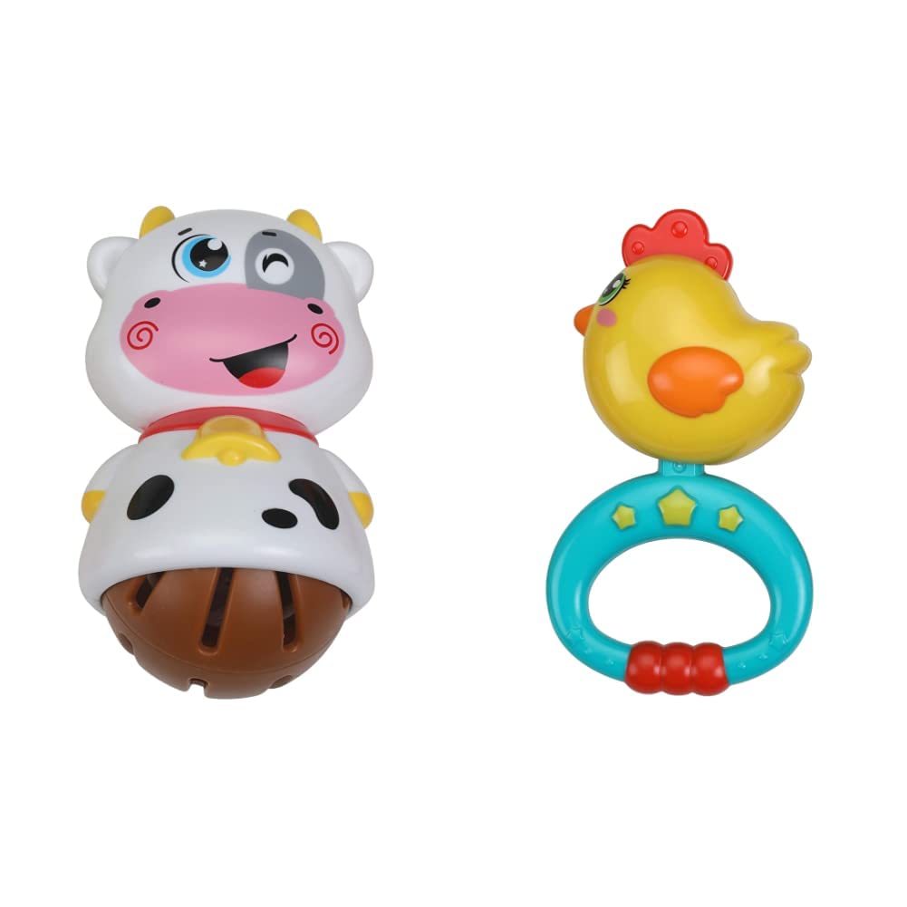 Luvlap - 18555 Cow Rattle for Baby, Multicolor & Luvlap - 18563 Hen Rattle for Baby, Multicolor