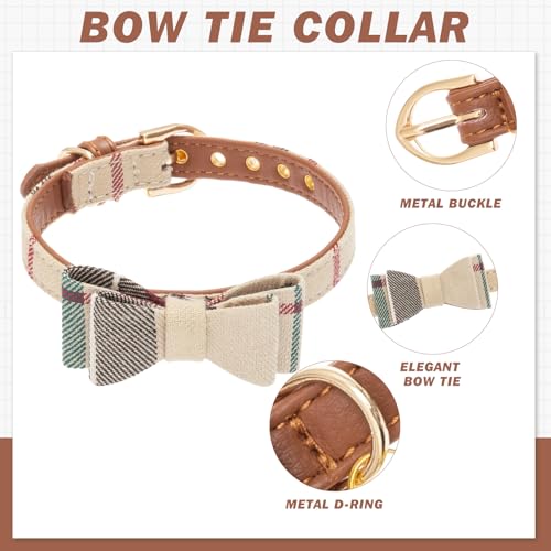 Image of EXPAWLORER Cute Dog Collar - 2 Pack Classic Plaid Puppy Bow Tie and Bandana Cat Collar with Bell, Adjustable for Small Medium Large Pets Holiday Ideal Gift, M