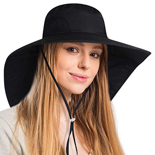 FURTALK Safari Sun Hats for Women Wide Brim Neck Flap Ponytail UPF Outdoor