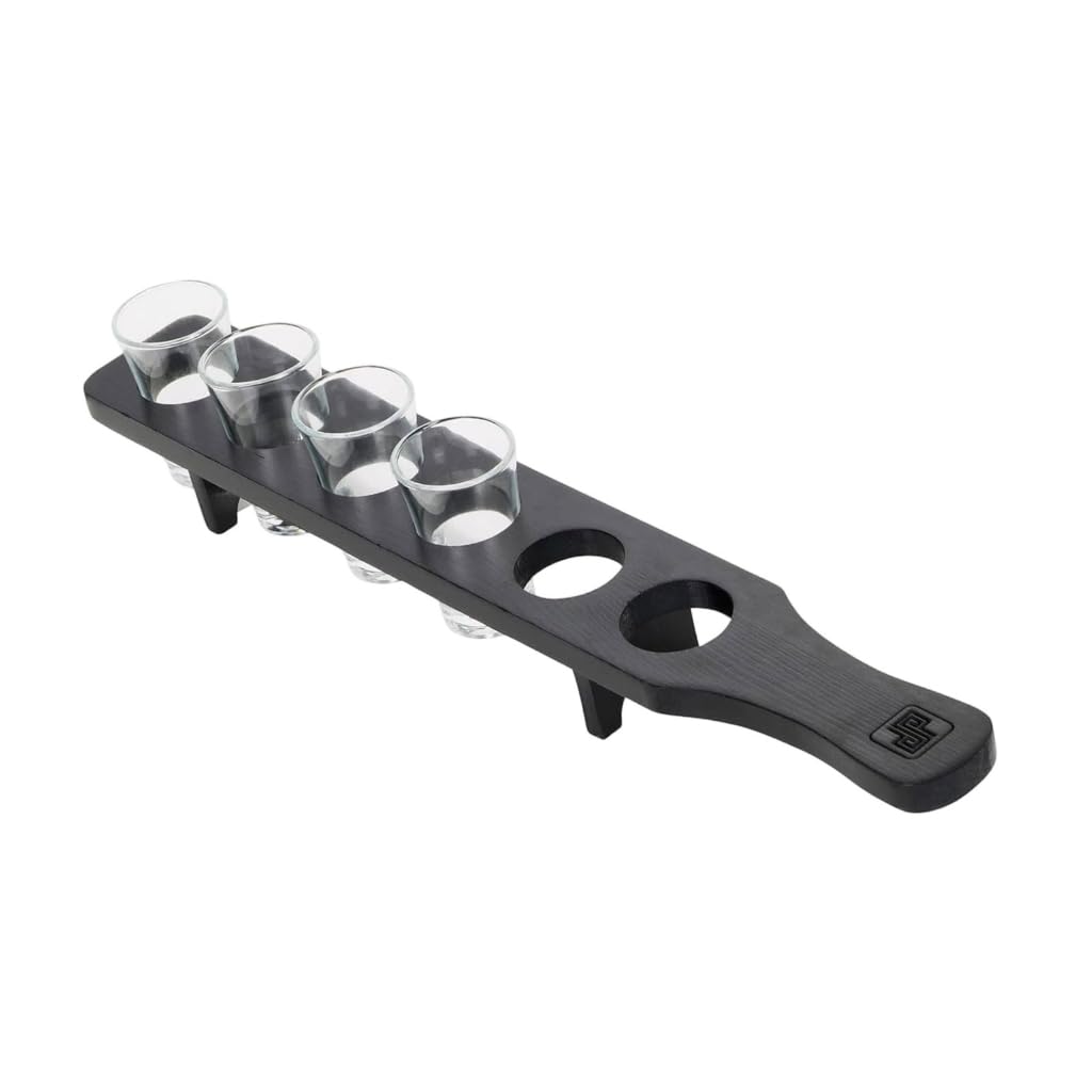 Elnwnnkc Wooden Presentation Board Shot Glass Display Tray with 6 Holes Drinks Serving Board Party