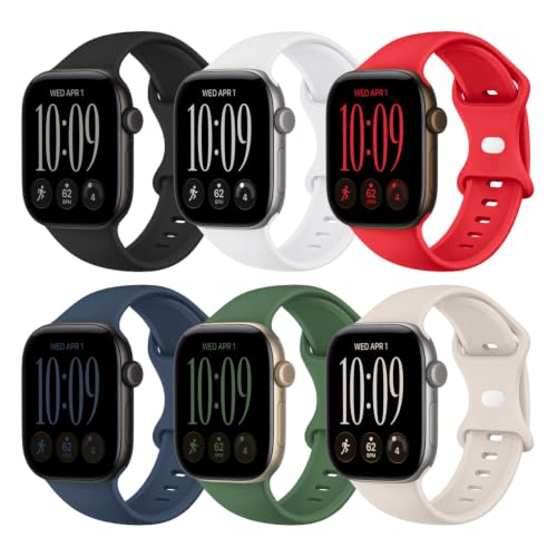 THWALK 6 Pack Sport Bands Compatible with Apple Watch Band Ultra 4/3/2/1 49mm, Series 12/11/10 46/42mm, 9/8/7 45/41mm, SE/6/5/4 44/40mm, 3/2/1 42/38mm for Women Men
