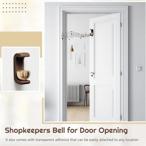 Image of Wooden Door Bell Chime for Door Opening, Brass Shopkeeper Entry Bell, Door Chime for Home, Office, Shop, Cafe, Refrigerator | No Drill Adhesive Mount, Soft Sound Wind Chime Decor (1)